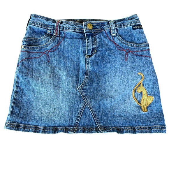 Vintage Y2K Baby Phat Denim Mini Skirt Embroidered Embellished Stretch READ!! - Picture 1 of 15